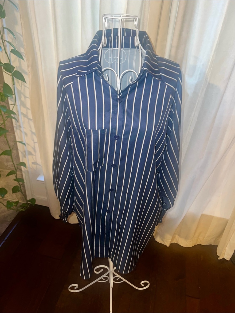 Striped Navy Button-Front Blouse